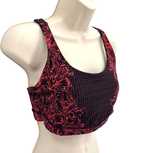 Lululemon Womens Black & Pink Cross-Strap Floral Sports Bra Size 10 - Picture 2 of 8